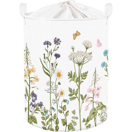 Flower Baby Laundry Hamper with Handle Clothes Kids Storage Basket Collapsible Girls Gift Toy Box Bin for Nursery Room Bedroom, Butterfly, 63L