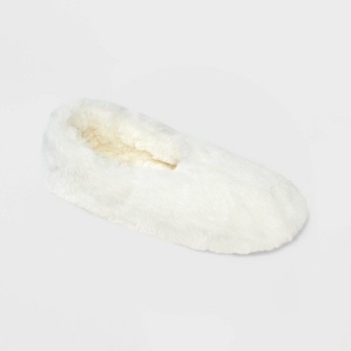 Women's Faux Fur Cozy Pull-on Slipper Socks - Ivory S/m