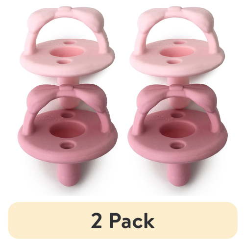 (2 pack) Itzy Ritzy Sweetie Soother Pacifier Set of 2 - Silicone with Collapsible Handle & Two Air Holes Pink