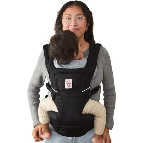 Ergobaby Alta Hip Seat Baby Carrier for Babies & Toddlers 4-48 Months (12-45 lbs) - 3-Position Convertible Ergonomic Baby Carrier with Storage Pocket, Sun Hood, Hip-Healthy Positioning - Onyx Black