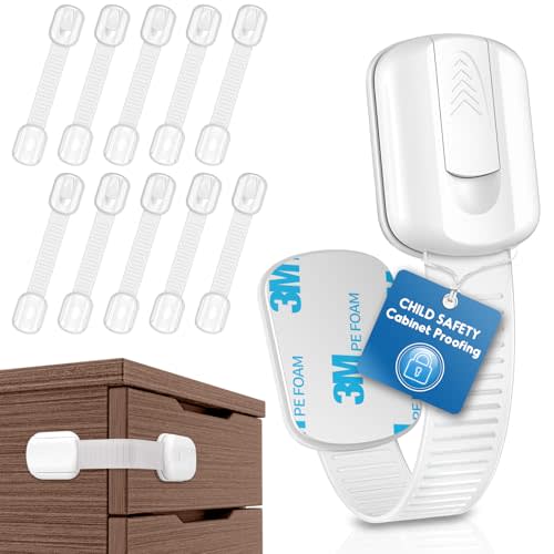 Cabinet Locks Baby Proofing, SOGUDE 10 Pack Child Proof Cabinet Locks with 3M Adhesive Child Safety Locks for Fridge, Doors, Drawer Locks Baby Proofing No Drilling, Cabinet Locks for Babies- White