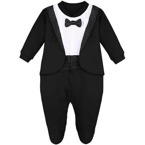 Lilax Baby Boy Gentleman Tuxedo Footie Christmas Holiday Outfit with Bow Tie