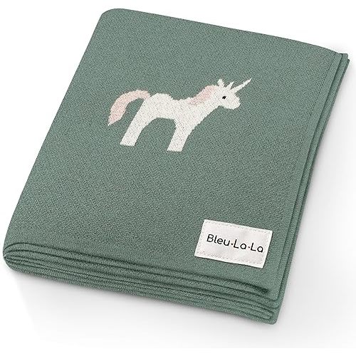 Receiving Blanket for Baby Girls and Boys 100% Cotton Buttery Soft Cozy Receiving Swaddle Crib Stroller Blanket for Shower Gift Registry for Newborns, Infants, Toddlers (Unicorn - Sage)