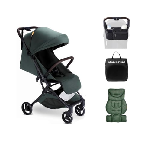 Lightweight Baby Travel Stroller with Carbor Fiber Frame, Compact & Airplane-Friendly, One-Handed Folding Design, 11.6 lbs, Perfect for Toddlers, Organizer & Cushion Included, Green