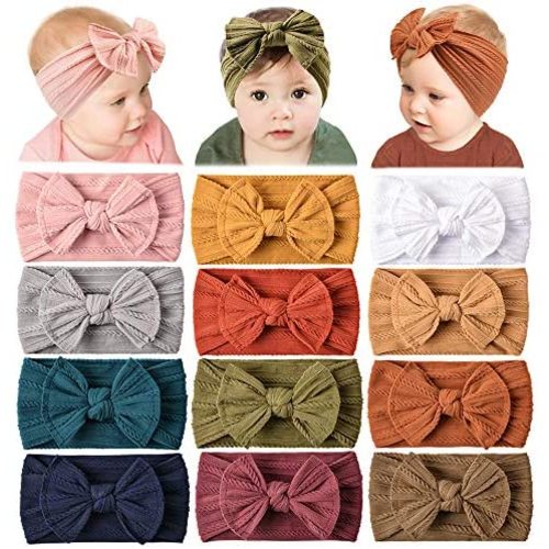 12 Pack Baby Nylon Headbands Hairbands Hair Bow Elastics Handmade Hair Accessories for Baby Girls Newborn Infant Toddlers Kids