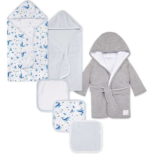 Burt's Bees Baby Bath Bundle- Hooded Towel, Washcloths & Robe Gift Set, 100% Organic Cotton