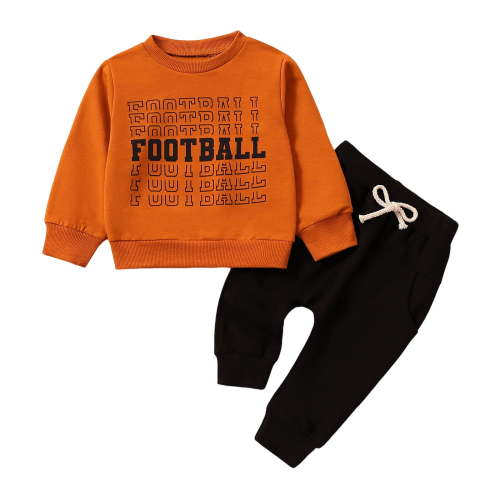 HCNTES Toddler Baby Boy Outfits Long Sleeve Pull On Sweatshirt Pants Infant Fall Winter Clothes Set(Orange,0-6 Months)