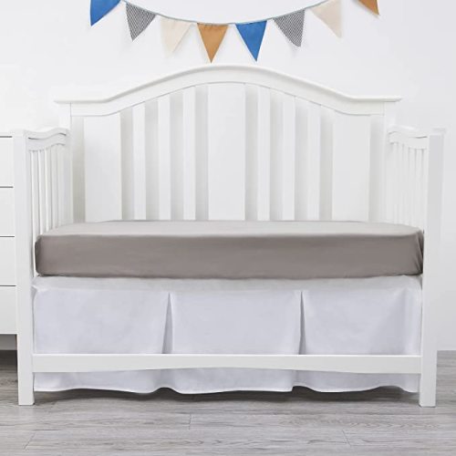 DuoMiaoMiao Baby Crib Bed Skirts, 100% Cotton Crib Dust Ruffle Fits Standard Crib and Toddler Bed, Nursery Crib Bedding Skirt for Baby Boys and Girls, 14" Drop, White