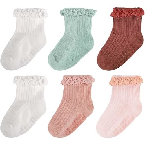 Baby Girl Ruffle Socks Non Slip Grip Socks Toddler Girls Cute Cotton Frilly Ankle Grippy Sock Newborn Infant Kids
