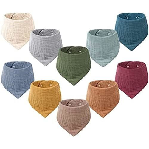 VOMARHUG Muslin Baby Bibs for Girls Boys,Organic Cotton Muslin Bandana Bibs for Teething and Drooling,10 Pack