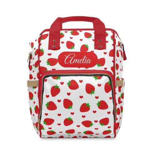 Personalized Strawberry Diaper Bag Baby Bag with Strawberries Personalized Diaper Bag Stylish Baby Gear Strawberry Print Diaper Bag