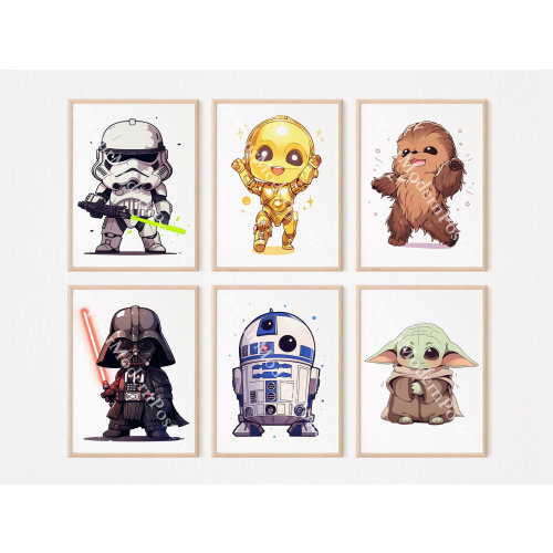 Cute Chibi Star Wars Characters - Nursery Room Decor - Art Gallery Wall - Set of 6 Starwars Posters - Baby Room Decor - Watercolor Art Print