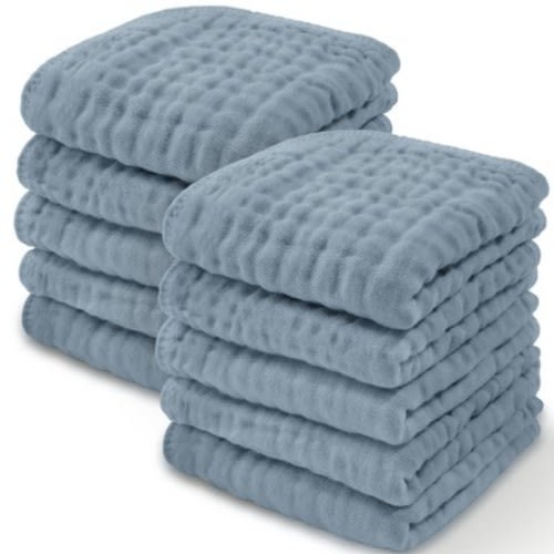 Baby Washcloths Muslin Cotton, Large 10”x10” by Comfy Cubs, Color: Pacific blue, Size: pack of 10