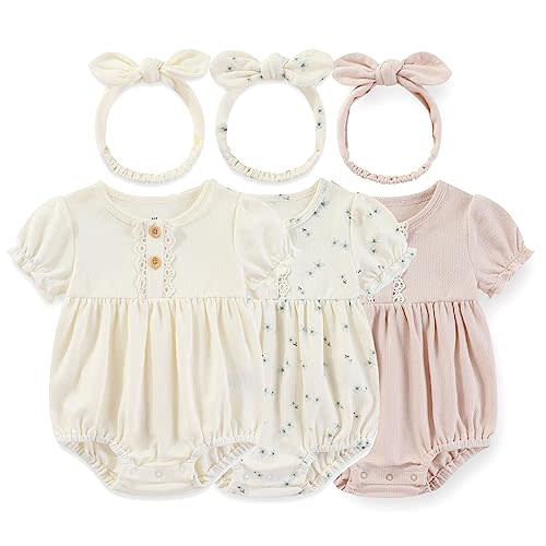 Ecojoy Newborn Baby Girl Bodysuit Suit Baby Clothes Short Sleeve 3 Outfit Bundle Mix Match