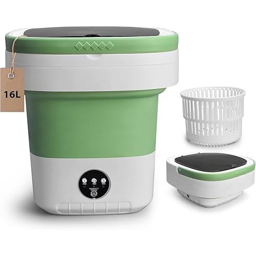 Portable Washing Machine, 16L Upgraded Mini Washer with Spin Basket Laundry Machine, 3 Cleaning Modes Suitable for Small Clothes, Foldable Design Ideal for Apartment, Home, Hotel and camping