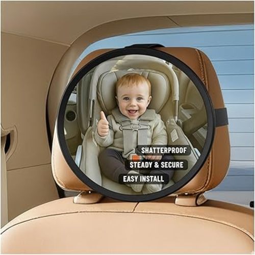 Baby Car Mirror for Rear Facing Carseat– 360° Adjustable, Shatterproof, Wide Angle View, Easy Installation, Fits Car, SUV & Truck, Lightweight Safe Design