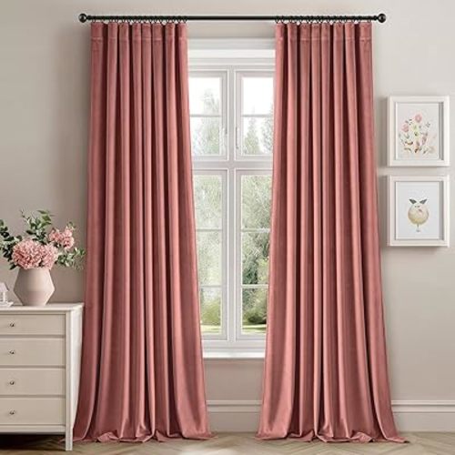 ANRODUO Dusty Rose Velvet Curtains 84 Inches Long Blackout Thermal Insulated Soundproof Curtain Privacy Room Darkening Curtains Pinch Pleat Window Drapes for Bedroom Living Room Set of 2