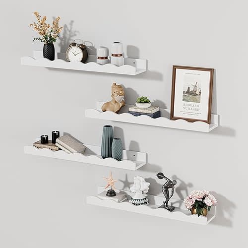 Floating Shelves for Wall Décor 24 Inch Long Set of 4 Nursery Book Shelves Bathroom Shelves Over Toilet Shelf for Books, Plants, Toys, Photo Frames, Picture Ledge-White