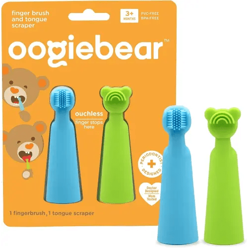 oogiebear Baby Finger Brush & Tongue Scraper - Gentle Oral Care, Soft Silicone, BPA-Free, for Infants & Toddlers