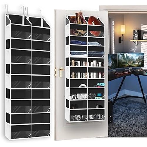 Over the Door Organizer 5 Tiers,Extra Large Behind Door Storage of 10 Compartments,50 lbs Weight Capacity Over the Door Storage, Door Hanging Organizer for Closet, Diaper Organizer, Toy Storage, Black