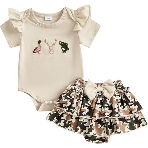 Afunbaby Newborn Summer Clothes Baby Girl Ruffle Short Sleeve Romper Tops Bow Skirt Infant Cute Girl Outfits