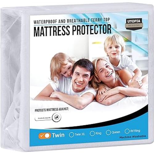 Utopia Bedding Waterproof Mattress Protector Twin Size, Premium Terry Mattress Cover 200 GSM, Breathable, Fitted Style with Stretchable Pockets (White)