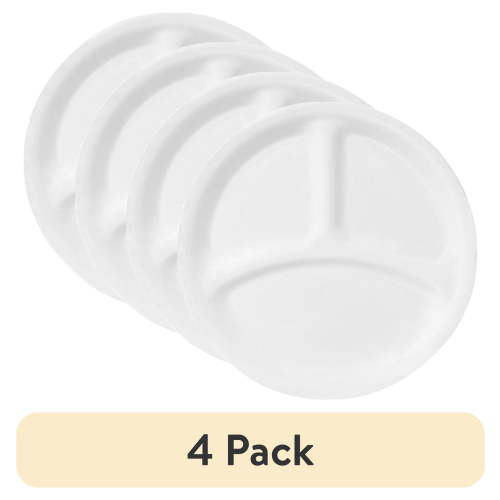 (4 pack) Corelle Winter Frost White, Round Divided Dinner Plate, 10.25"
