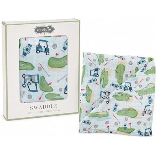 Mud Pie Muslin Swaddle, Golf , 47x47 Inch (Pack of 1)