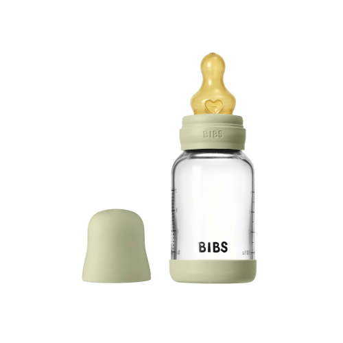 BIBS Glass Baby Bottle with Slow Flow Latex Nipple, 4 oz, Sage, 1 Each