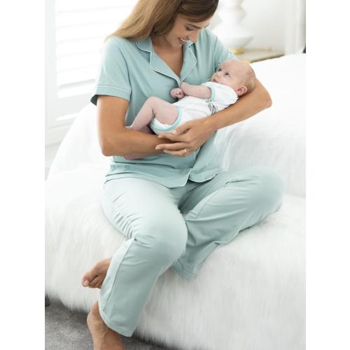 Maternity and Nursing Button Front Pyjama Set in Sage Green