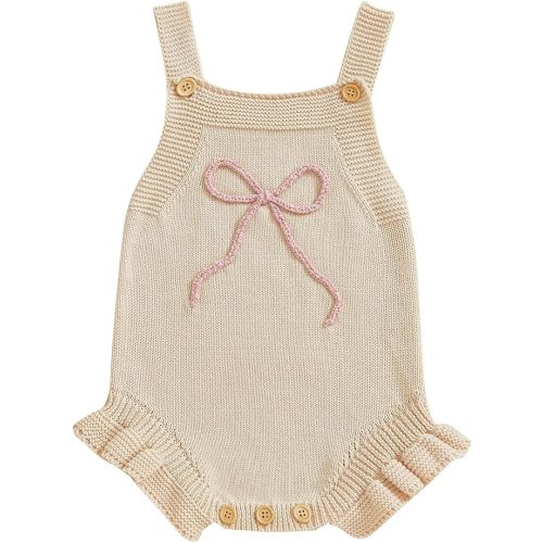 Newborn Baby Girl Clothes Bow Embroidery Romper Sleeveless Knit Romper Jumpsuit Sweater Bodysuit One-Piece Outfit
