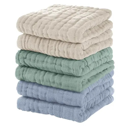 Unnivoll Muslin Baby Washcloths, 12''X12'',Baby Washcloths 6 Pack, 100% Cotton Baby Wash Cloths Absorbent And Soft For Newborn Infants Kids Boys Girls Apricot Green Sapphire Blue