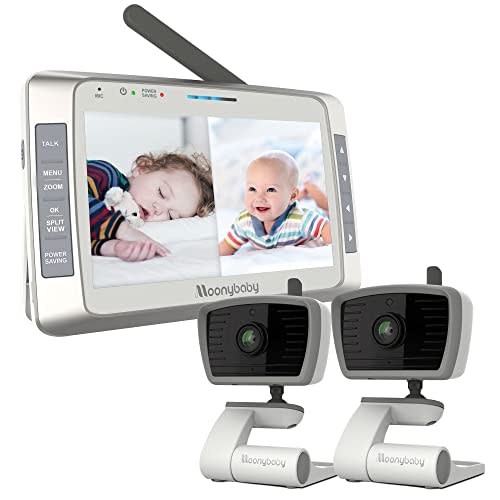 Low EMF 5" HD Auto Noise Reduce Baby Monitor with 2 Cameras.No WiFi Long Range, Split Screen, 2-Way Talk, Lullaby, Auto Night Vision Moonybaby Trust50