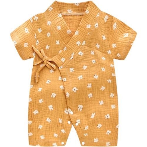 PAUBOLI Baby Kimono Robe Newborn Cotton Yarn Bodysuit Romper Infant Japanese Pajamas 0-24 Months - 12-24 Months - Cat