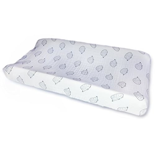 SwaddleDesigns Cotton 2-Layer Muslin Changing Pad Cover, Hedgehog, Black