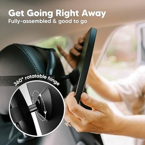 Large Shatterproof Baby Car Mirror - Safety Baby Car Seat Mirror - Baby Car Mirror for Back Seat Rear Facing Infant - Carseat Mirrors - Fully Assembled Baby Mirror For Car (Matte Black) - Large 11.5” x 7.5"