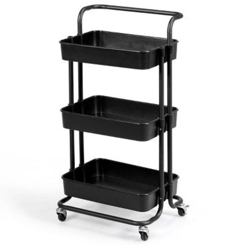 3 Tier Rolling Cart W/wheels Practical Handle&abs Storage Basket Organizer Black