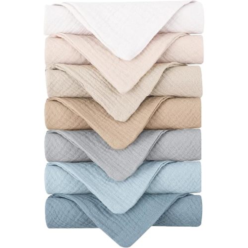 Konssy 7-Pack Soft Cotton Face Cloths, Reusable Absorbent Washcloths for Sensitive Skin, Facial Makeup Remover Towels for Women (11 x 11 Inch)