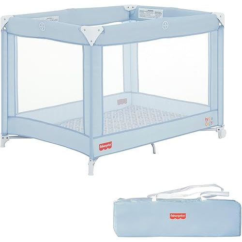 Fisher Price Play All Day Baby Playard in Moon Mist, No Tool Assembly, Easy One-Hand Fold, Breathable Mesh Sides, Carry Bag Included