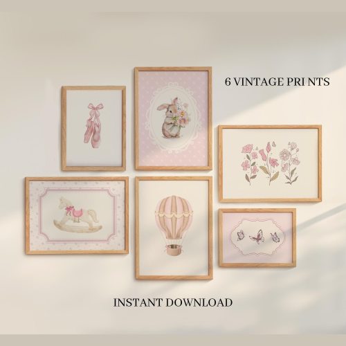 Pink Nursery Gallery Wall, Vintage Girl Nursery Prints Set, Girl Nursery Gallery Wall Art, Coquette Nursery Prints, Printable Nursery Decor