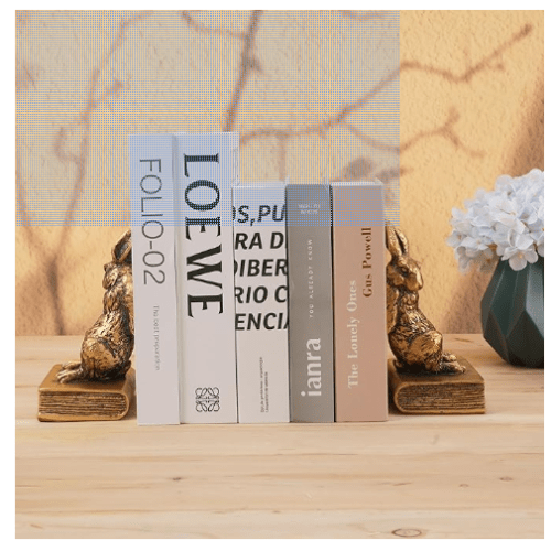 Book Ends for Shelves to Hold Books Hevay Duty,Decorative Bookends for Bookshelf Décor,Cute Animal Rabbit Book Stopper Easter Bunny Statues for Home, Office Desk, Living Room Decoration,1 Pair (Gold)
