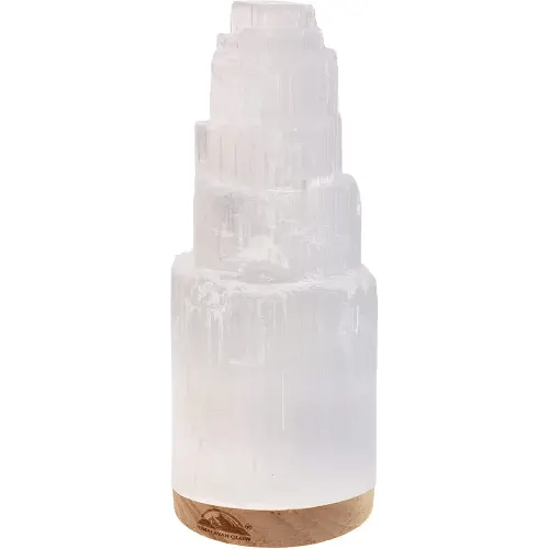 Himalayan Glow Crystal Lamp Authentic Handmade Moroccan Selenite with Wooden Base & USB Cable (ETL Certified), Ideal Gift Choice, 20cm, White