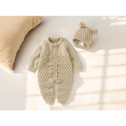 Newborn Winter Outfit | Knitted Romper & Hat Set | Baby Homecoming Clothes | Infant Warm Outfit | Unisex Hospital Coming Home