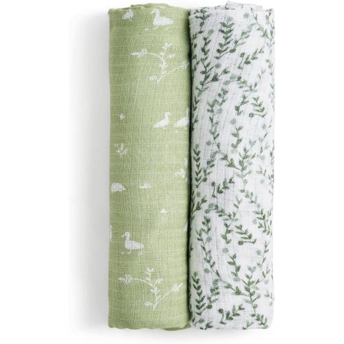 aden + anais Essentials Silky Soft Bamboo Muslin Swaddle, Breathable Baby Blanket, Ideal for Boys, Girls, Newborns, Babies & Infants, Receiving Blanket, Lightweight Wrap, 2 Pack, Nature Friends