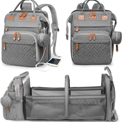 Baby Diaper Bags with Changing Station, Waterproof Diaper Bag Backpack for Moms Dads with USB Charging Port, Baby Shower Gifts, Large Capacity diaper backpack, Grey