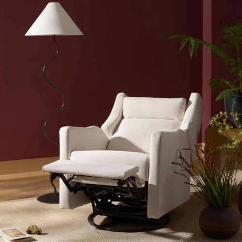 Kiwi Plus Recliner & Glider w/ Adjustable Headrest in Performance Cream Eco-Weave – Babyletto