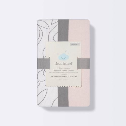 Jersey Bassinet Sheet 2pk - Cloud Island™ Floral and Solid Light Pink