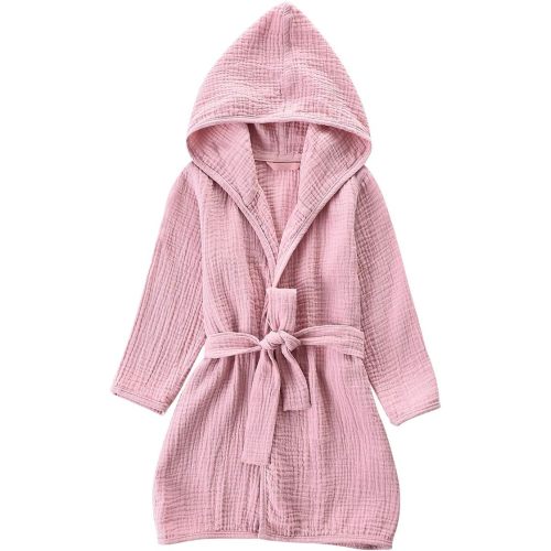 Organic Cotton Toddler Bathrobe, Soft and Breathable Baby Robe for Kid, Boy& Girl Hooded Robe Muslin