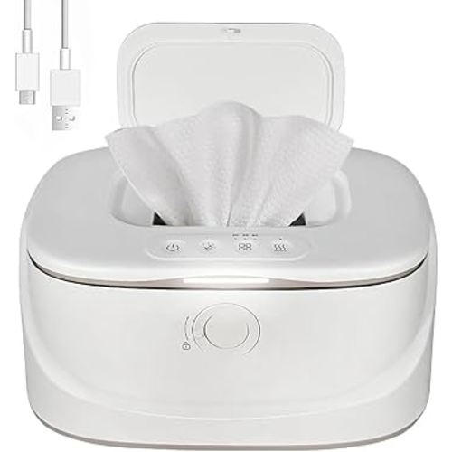 Baby Wipe Warmer,Innovative Spring Design,Large Capacity Wipes Dispenser and Diaper Wipe Warmer with Night Light,Fast and Even Heating,Temperature Display,3 Modes of Temperature Heating Control