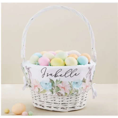 Floral Bunny Personalized Easter Basket - White